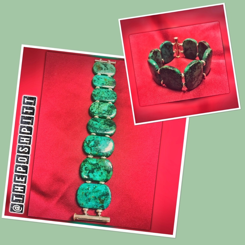 Turquoise Green Bold Gems & Silver Link Bracelet